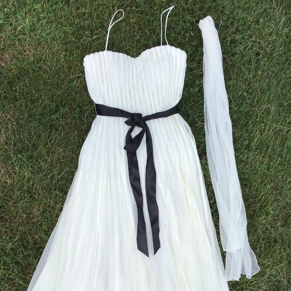 JS Collections White Dress with Black Bow Size 10